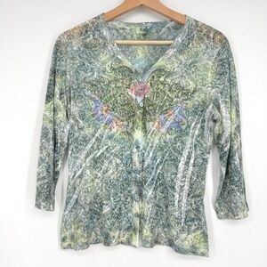 Analogy Y2K Burnout Sheer Button Front Long Sleeve Shirt Size S Whimsigoth Fairy